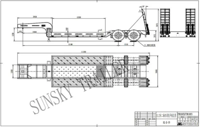 11.2 meters 2 axle low bed trailer drawing